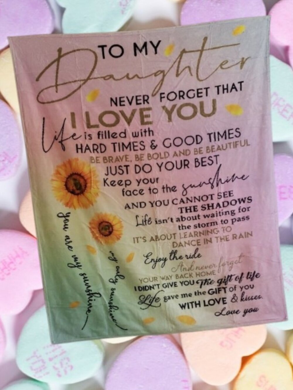 Sunflower Blanket "To My Daughter" in Pink, Yellow & Green   50"X40"  ✨NWT✨